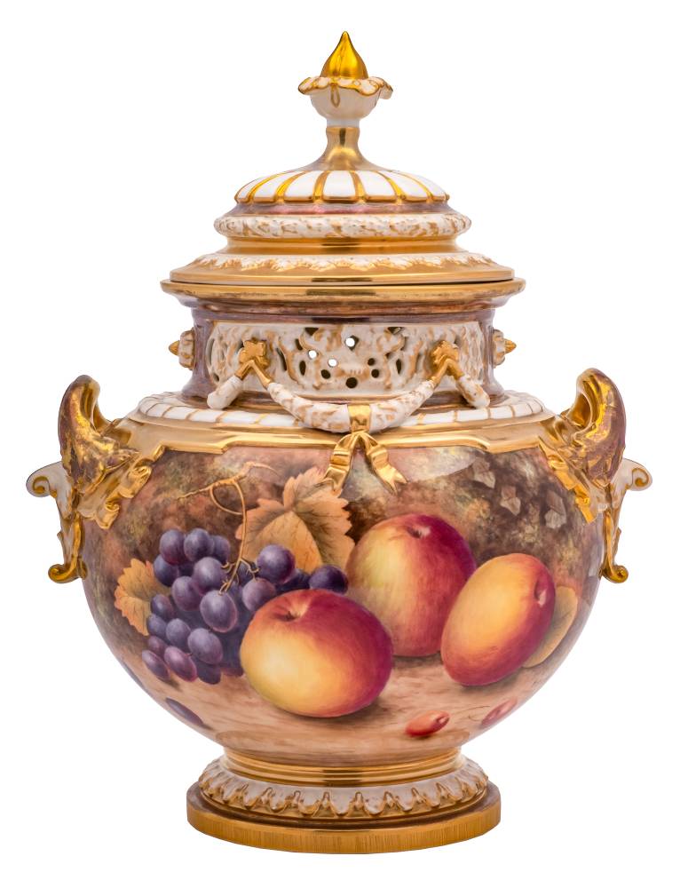 Worcester vase handpainted with fruit
